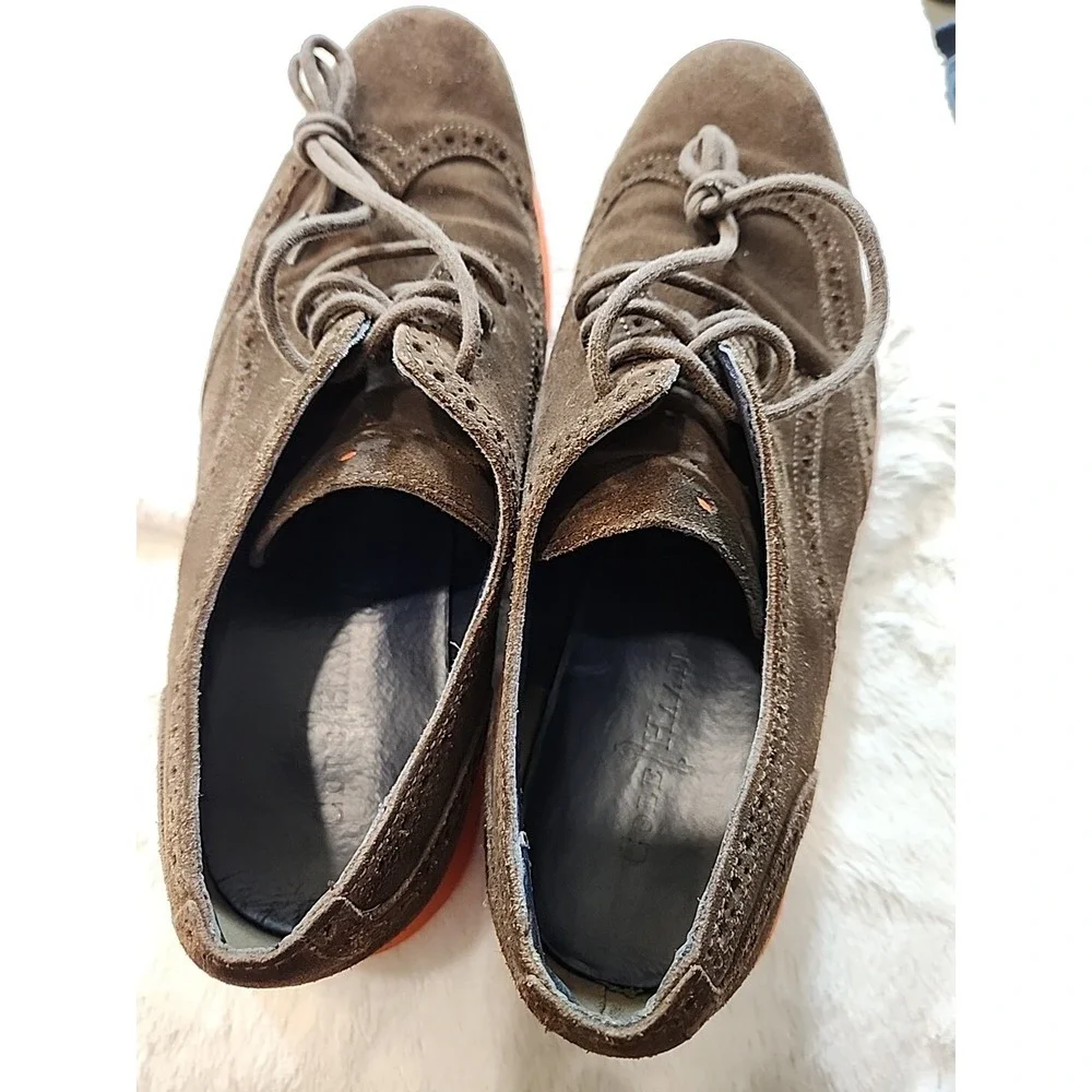 Cole Haan Shoes Mens 11 Lunargrand Wingtip Brown Suede Oxford Brogue Orange Sole